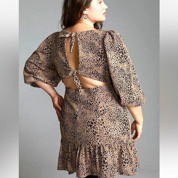 𝅺NWOT Anthropologie Maeve Cut-Out Bow Tie Leopard Animal Print Dress Plus Sz 24W - Picture 2 of 6